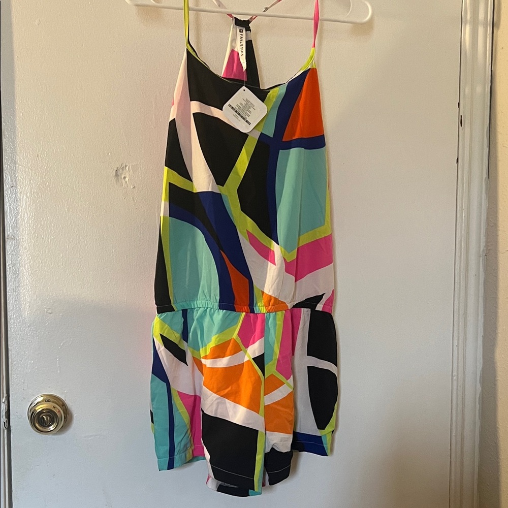 Fabletics Multicolor Abstract Strappy Romper - Bl… - image 1